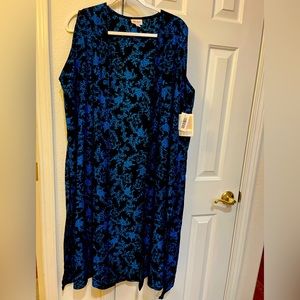 NWT LuLaRoe JOY LONG SLEEVELESS DUSTER. Blue on Black. Size L.